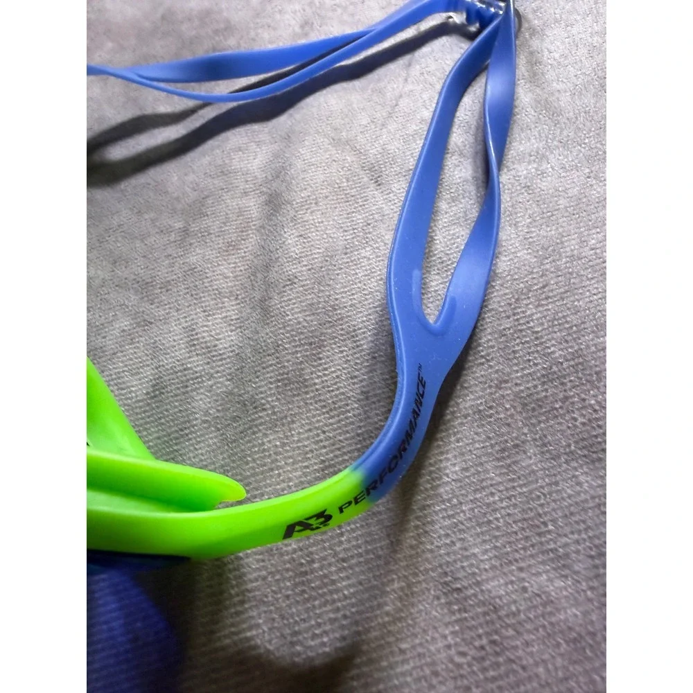A3 Performance Swimming Goggles Neon Green Blue Adjustable Racing Swim Eyewear